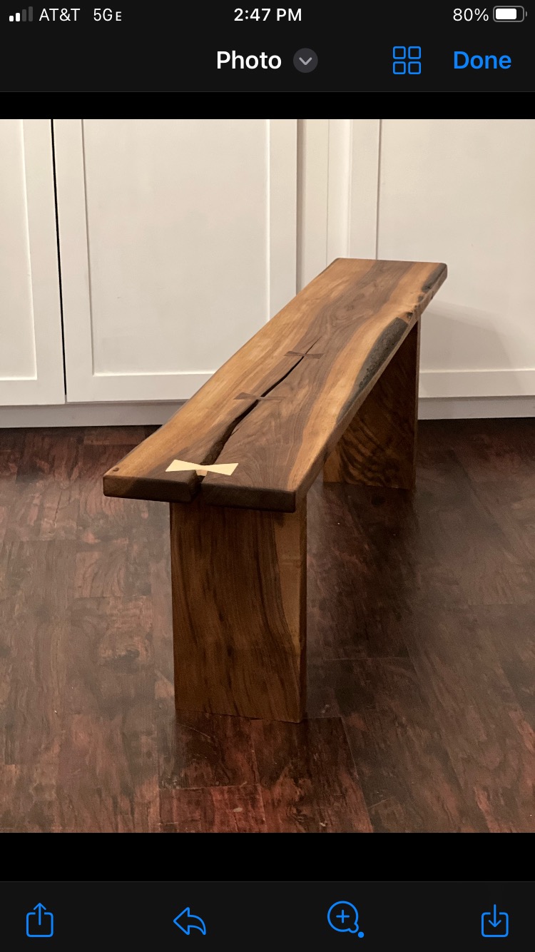 Handcrafted live-edge bench made by Studio37 Custom Designs